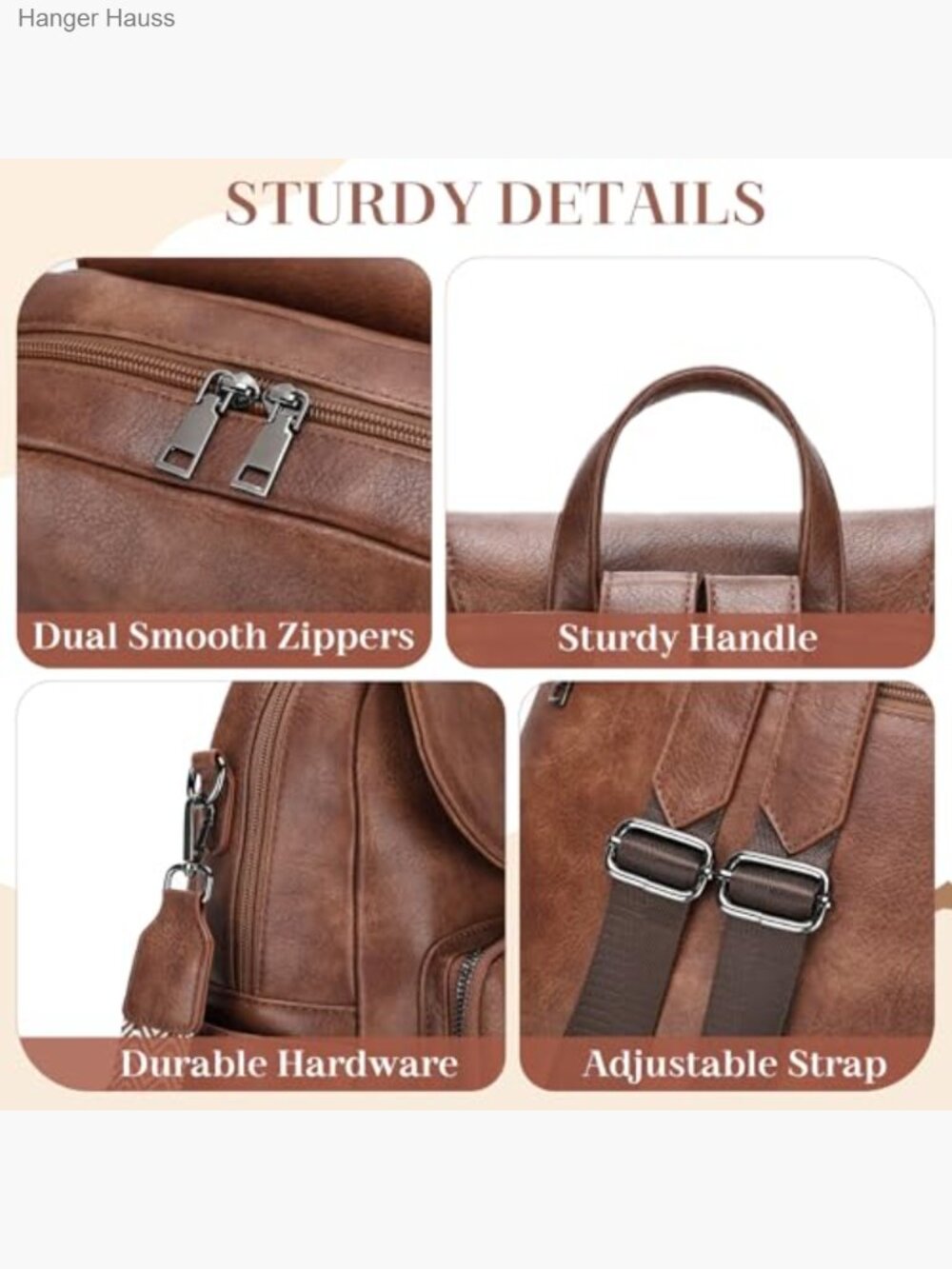 Vegan Leather Flap Backpack Convertible Handbag with Guitar Strap - Picture 4 of 6